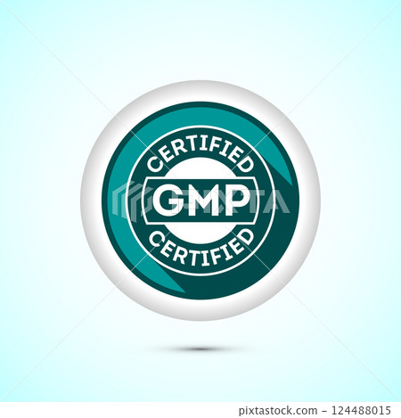 GMP certified icon design illustration. Good manufacturing practice label badge, Button design GMP certified icon design illustration. Good manufacturing practice label badge, Button design 124488015