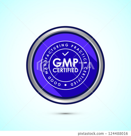 GMP certified icon design illustration. Good manufacturing practice label badge, Button design GMP certified icon design illustration. Good manufacturing practice label badge, Button design 124488016
