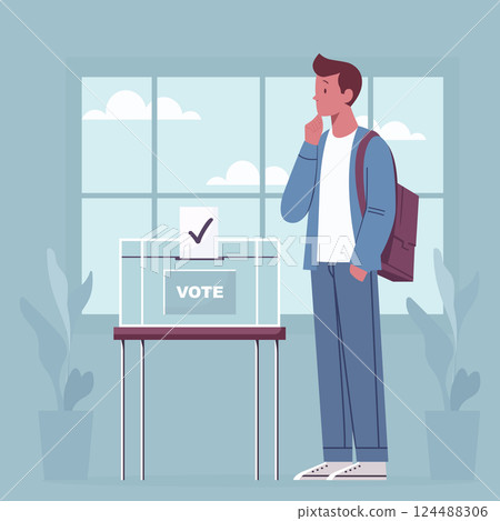 Young Man Voting at the Ballot Box flat illustration 124488306