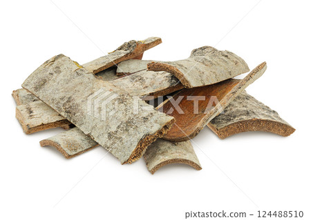 piece of aspen bark isolated on white background. piece of aspen bark isolated on white background. 124488510
