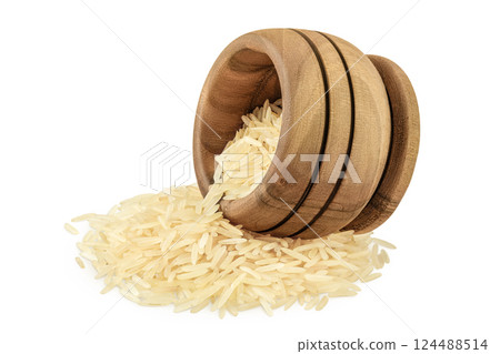 rice basmati in a wooden bowl isolated on white background rice basmati in a wooden bowl isolated on white background 124488514
