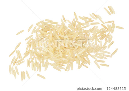rice basmati isolated on white background. Top view. Flat lay rice basmati isolated on white background. Top view. Flat lay 124488515