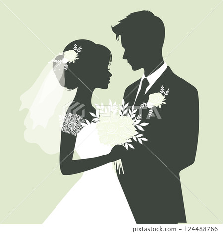 Bride and Groom Couple Wedding Silhouette flat vector illustration Bride and Groom Couple Wedding Silhouette flat vector illustration 124488766