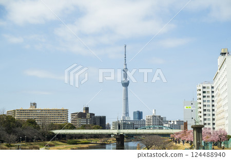 Landscape of old Nakagawa and sky tree Landscape of old Nakagawa and sky tree 124488940
