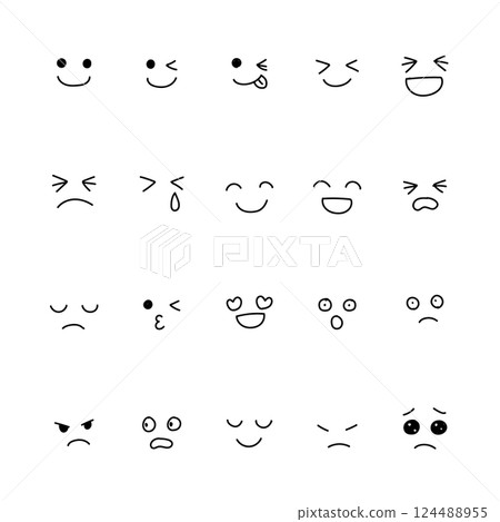 帶有各種面部表情的圖標集 124488955