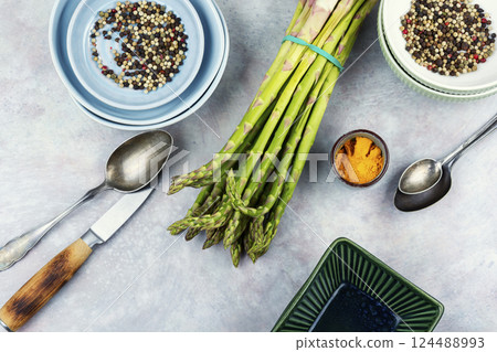 Delicious plate of asparagus. Delicious plate of asparagus. 124488993