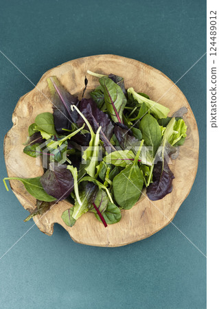 Fresh vegan salad with mixed greens. Fresh vegan salad with mixed greens. 124489012