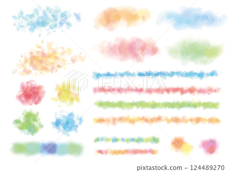 Colorful watercolor fluffy decoration set Colorful watercolor fluffy decoration set 124489270