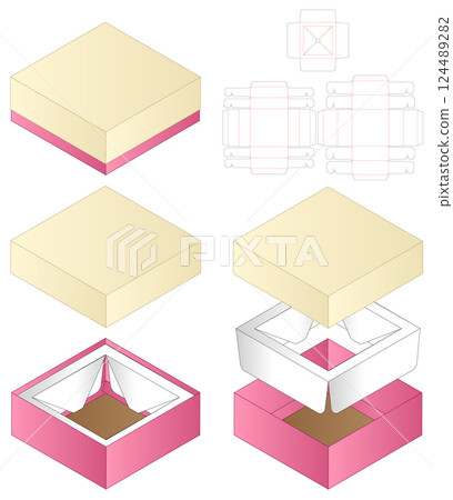 Box packaging die cut template design. 3d mock-up Box packaging die cut template design. 3d mock-up 124489282