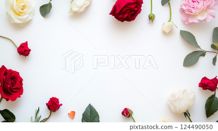 白色背景上粉紅色的花朵，平鋪 124490050