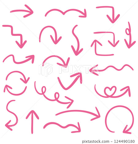 Illustration of a single-line hand-drawn arrow set (pink) Illustration of a single-line hand-drawn arrow set (pink) 124490180