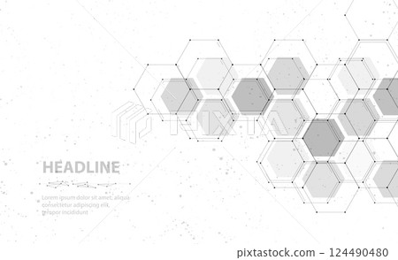 Grey hexagon abstract background. Honeycomb texture, medical technology. Grey hexagon abstract background. Honeycomb texture, medical technology. 124490480
