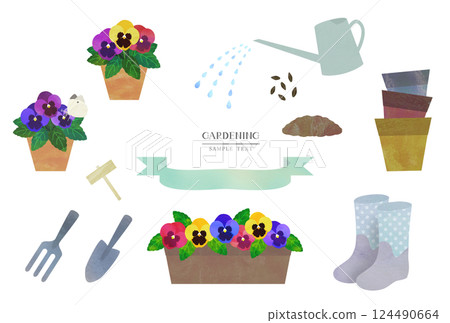 三色紫羅蘭與園藝插畫素材集 124490664