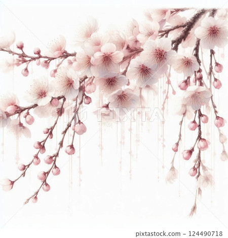 Beautiful weeping cherry tree with beautiful branches 124490718