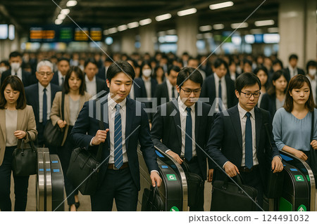 尖峰時段的車站檢票口 尖峰時段的車站檢票口 124491032