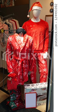 Kiev, Ukraine December 9, 2019: Shop window creatively decorated for buyers Kiev, Ukraine December 9, 2019: Shop window creatively decorated for buyers 124491092