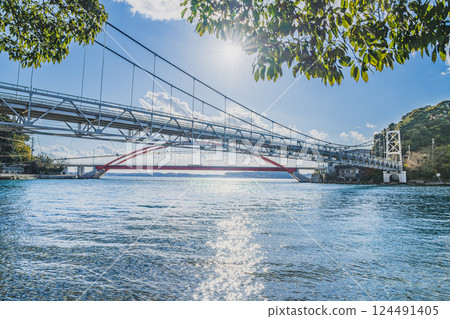 從濱松市（靜岡縣）井之花湖神社眺望瀨戶大橋和新瀨戶大橋 124491405