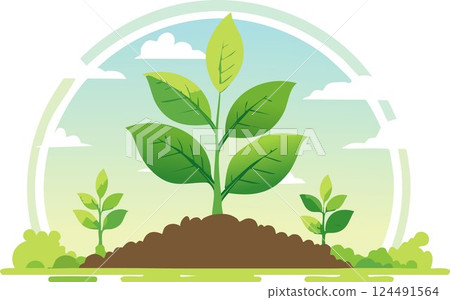 A green young plant growing in soil on nature background A green young plant growing in soil on nature background 124491564