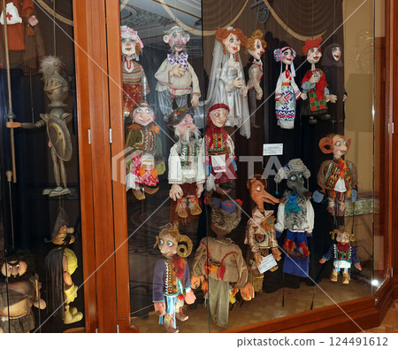 Kyiv, Ukraine September 1, 2023: Puppets of the Kyiv State Puppet Theater, which are used in performances 124491612