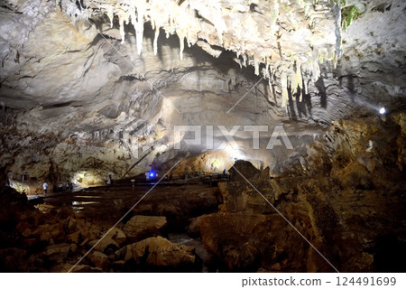 遊覽中國地方秋吉台、秋吉堂、千町田、蓬萊山的遊客，以及從山口縣宮市獅子山欣賞的景色（1） 124491699