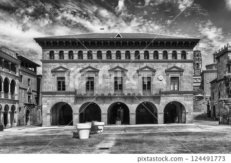 Plaza Mayor, main square in Poble Espanyol, Barcelona, Catalonia, Spain 124491773