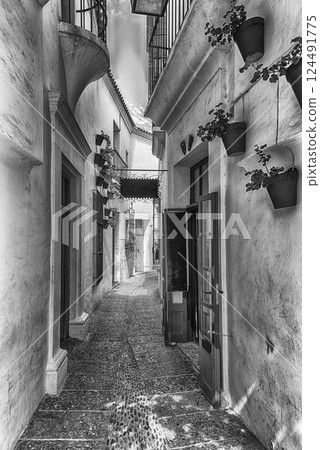 Scenic alley inside Poble Espanyol, Barcelona, Catalonia, Spain 124491775