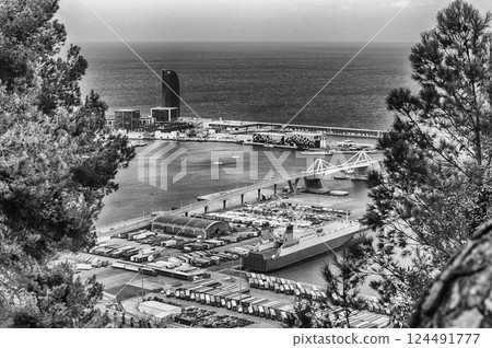 Aerial view over the Port of Barcelona, Catalonia, Spain 124491777
