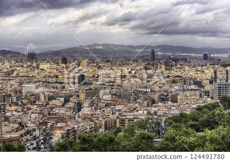 Aerial cityscape view of Barcelona, Catalonia, Spain 124491780