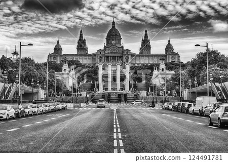 Facade of National Art Museum of Catalonia, Barcelona, Catalonia, Spain 124491781