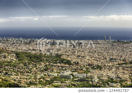 Aerial view from Tibidabo mountain over Barcelona, Catalonia, Spain 124491787