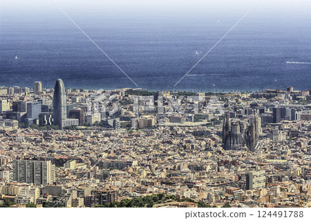 Aerial view from Tibidabo mountain over Barcelona, Catalonia, Spain 124491788