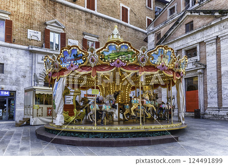 Old fashioned carousel in Perugia, Italy Old fashioned carousel in Perugia, Italy 124491899