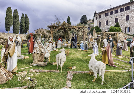 Life size nativity scene, Basilica of Saint Francis, Assisi, Italy Life size nativity scene, Basilica of Saint Francis, Assisi, Italy 124491921