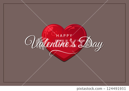 happy valentines day card with red heart flat vector illustration 124491931