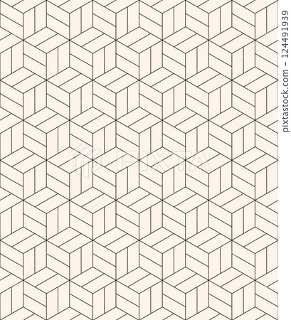 Seamless geometric pattern. Seamless geometric texture in op art design. Vector seamless pattern. Modern stylish texture with monochrome trellis.  124491939
