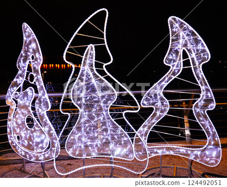 Decorating city streets with illuminations for the New Year Decorating city streets with illuminations for the New Year 124492051