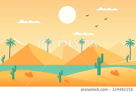 minimalistic landscape illustration of desert flat vector 124492158