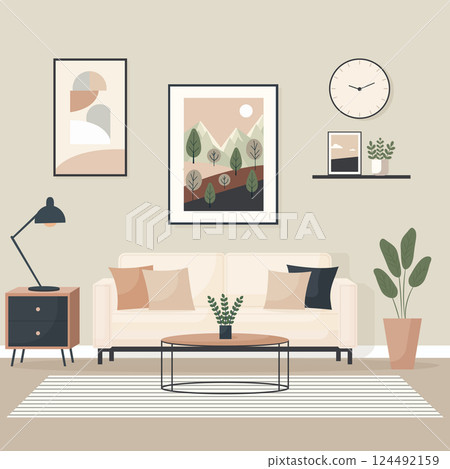 minimalistic living room flat style vector illustration 124492159