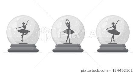 snow globe set with ballet dancers flat illustration isolated on white background 124492161