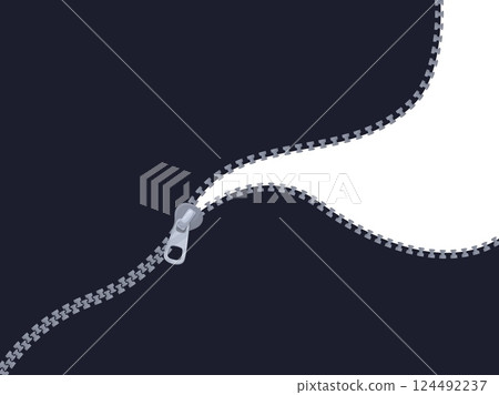 Unzip background. Open zip lock pulling zipper clothing connection material, opened fastener textile pocket clasp with teeth tailor sewing apparel concept vector illustration Unzip background. Open zip lock pulling zipper clothing connection material, opened fastener textile pocket clasp with teeth tailor sewing apparel concept vector illustration 124492237
