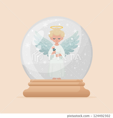 christmas glass snow globe with angel flat illustration christmas glass snow globe with angel flat illustration 124492302