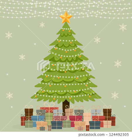christmas tree with lights and gifts flat illustration christmas tree with lights and gifts flat illustration 124492305
