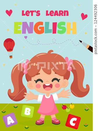 cover design for english book for children with cute girl flat vector illustration cover design for english book for children with cute girl flat vector illustration 124492306