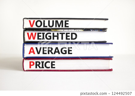 Volume Weighted Average Price symbol. Concept word VWAP Volume Weighted Average Price on books. Beautiful white background. Business motivational VWAP Volume Weighted Average Price concept Copy space 124492507
