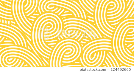 Noodle pattern on yellow background. Spaghetti texture. Abstract background for Italian menu. 124492660