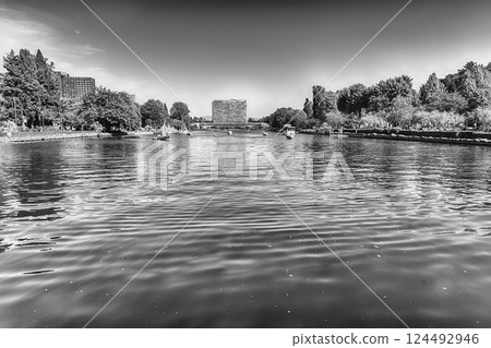 Scenic view over the lake of EUR in Rome, Italy 124492946