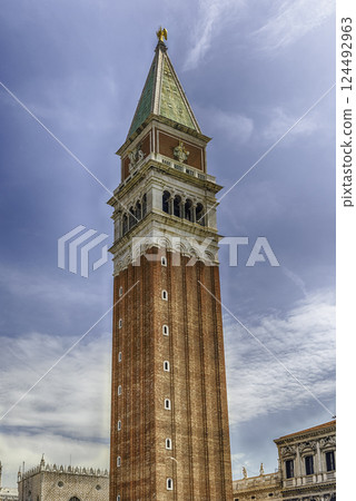 St Mark's Campanile, the most recognizable symbols of Venice, Italy 124492963