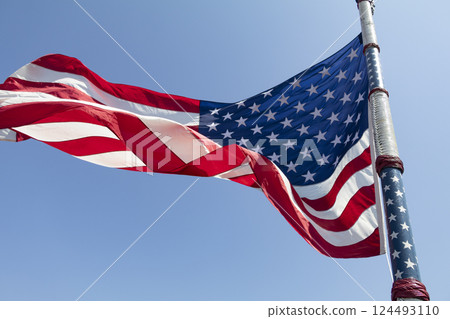 Stars and Stripes Flag in the blue sky Stars and Stripes Flag in the blue sky 124493110