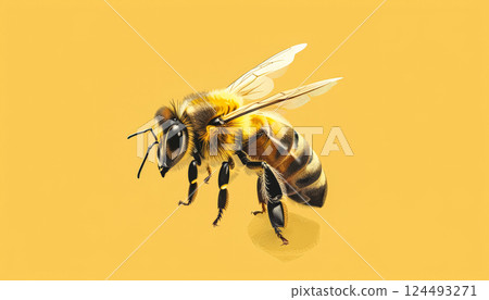 Yellow background with a bee on it 124493271