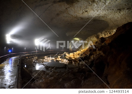 View of the first stalactites you encounter as you enter Akiyoshi Cave, Akiyoshidai, Chugoku region, Miya City, Yamaguchi Prefecture (1) 124493514